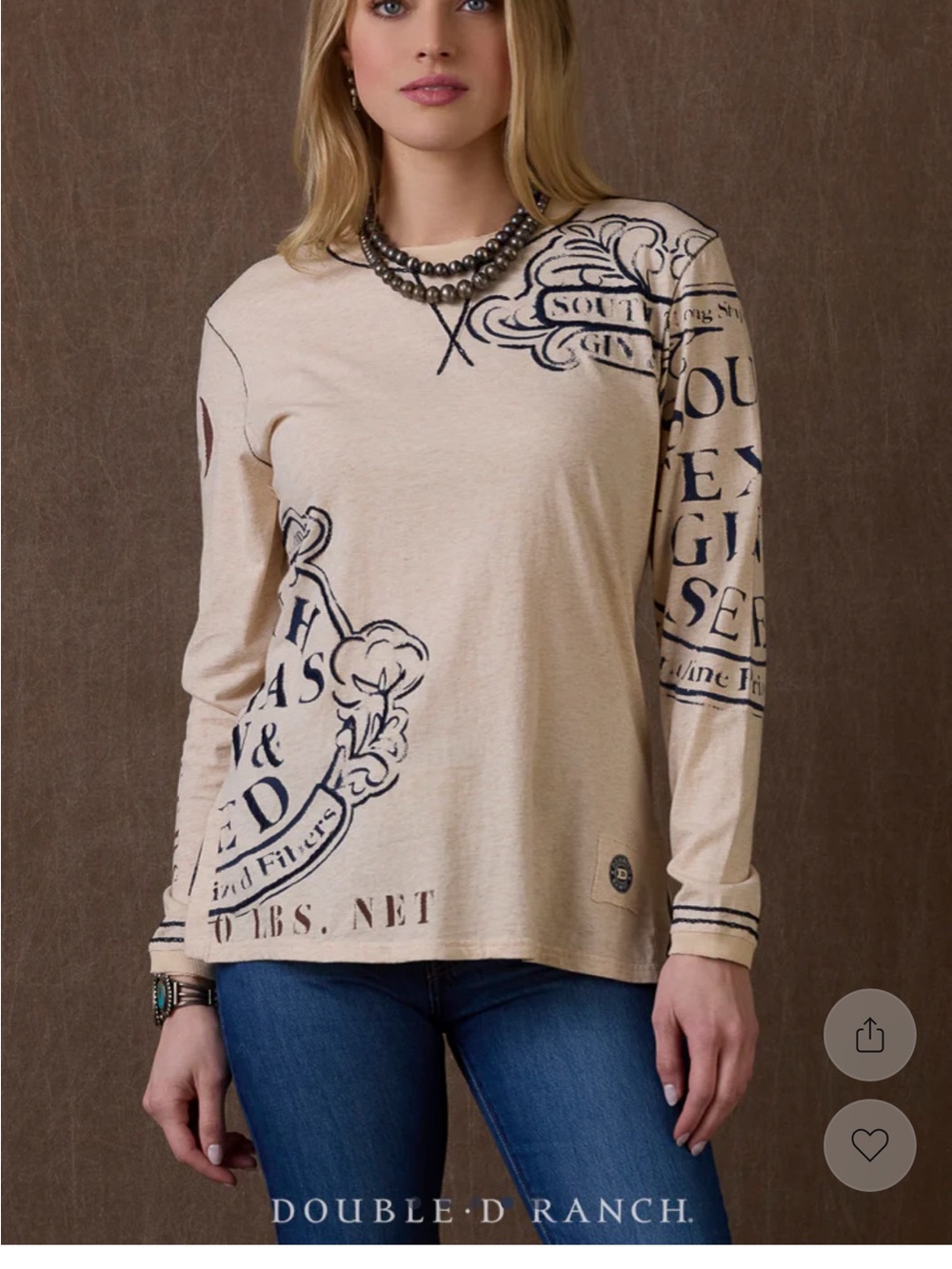 Double D Ranch Cream High Cotton Tee - Picture 3 of 4